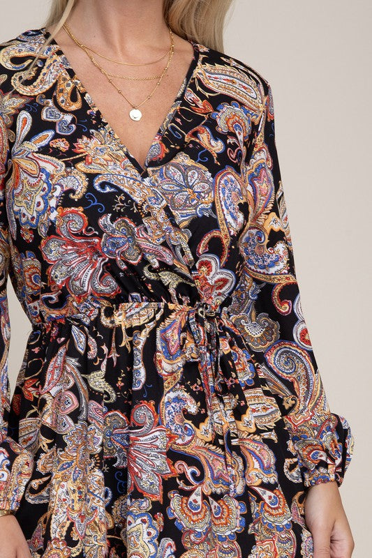 Paisley Print Shirred Waist A-line Dress