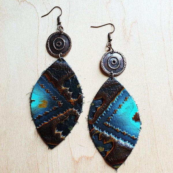 Oval Earrings in Blue Navajo with Copper Discs