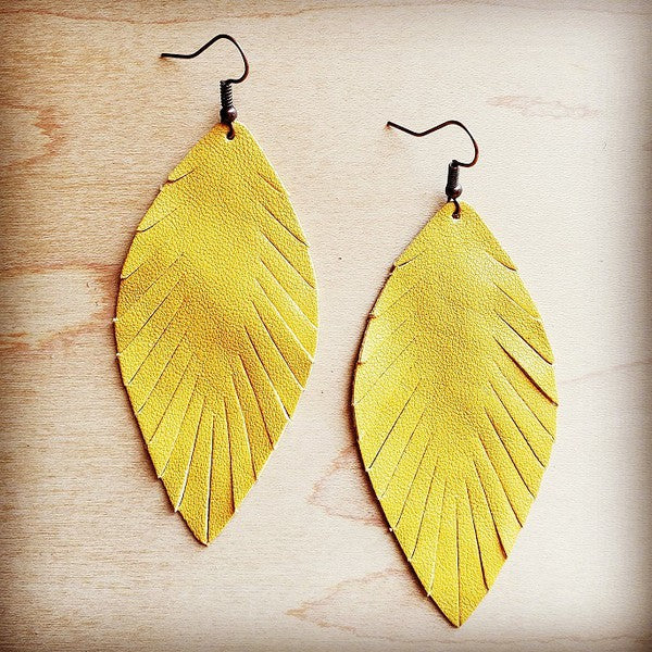 yellow suede feather earring  medium