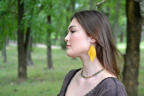 yellow suede feather earring  medium