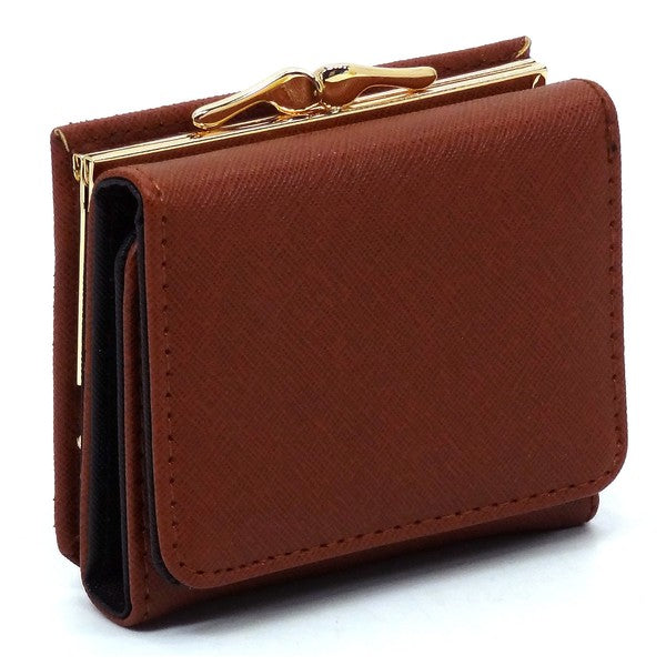 Saffiano Kiss Lock Tri fold Wallet