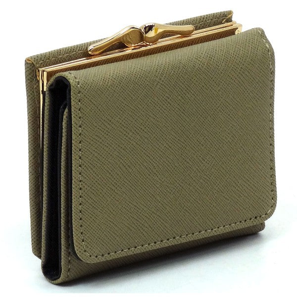 Saffiano Kiss Lock Tri fold Wallet