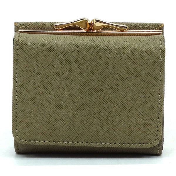 Saffiano Kiss Lock Tri fold Wallet