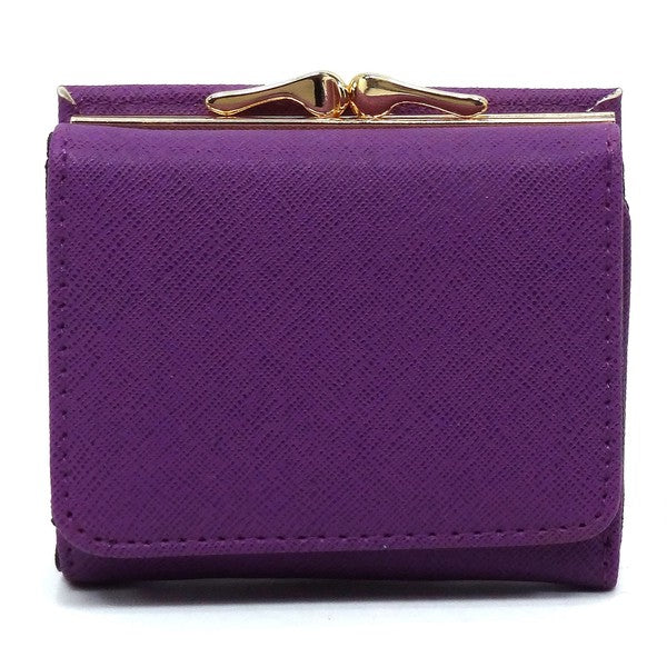 Saffiano Kiss Lock Tri fold Wallet