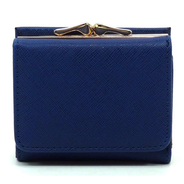 Saffiano Kiss Lock Tri fold Wallet
