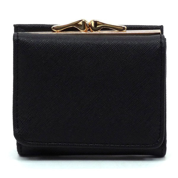 Saffiano Kiss Lock Tri fold Wallet