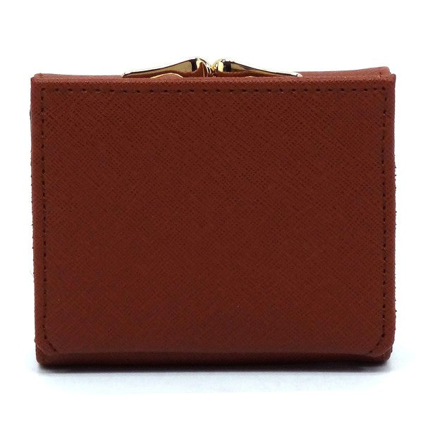 Saffiano Kiss Lock Tri fold Wallet