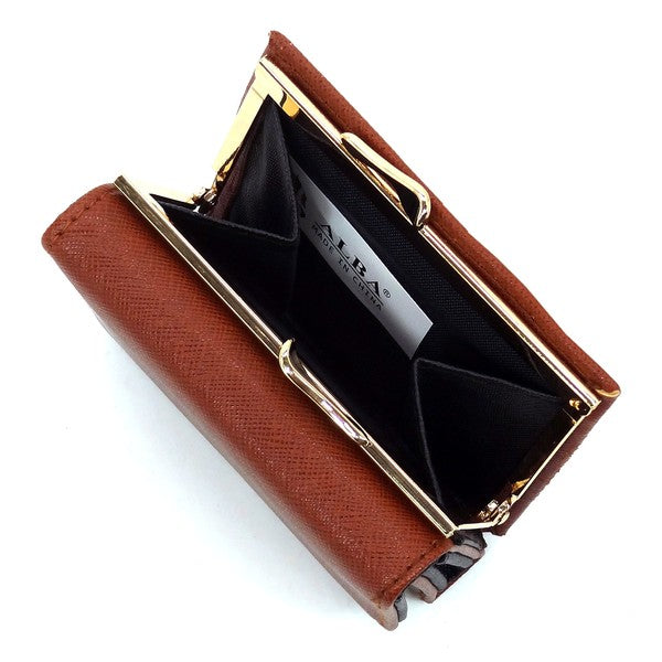 Saffiano Kiss Lock Tri fold Wallet
