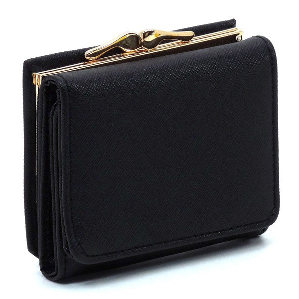 Saffiano Kiss Lock Tri fold Wallet
